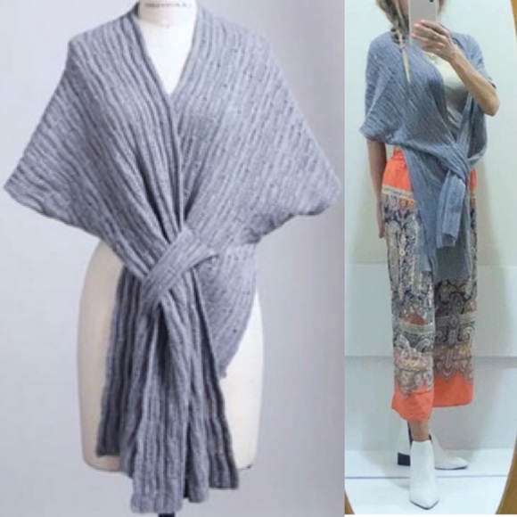 Anthropologie Sundance catalog cashmere blend boho  soft gray/ wrap - Picture 4 of 7
